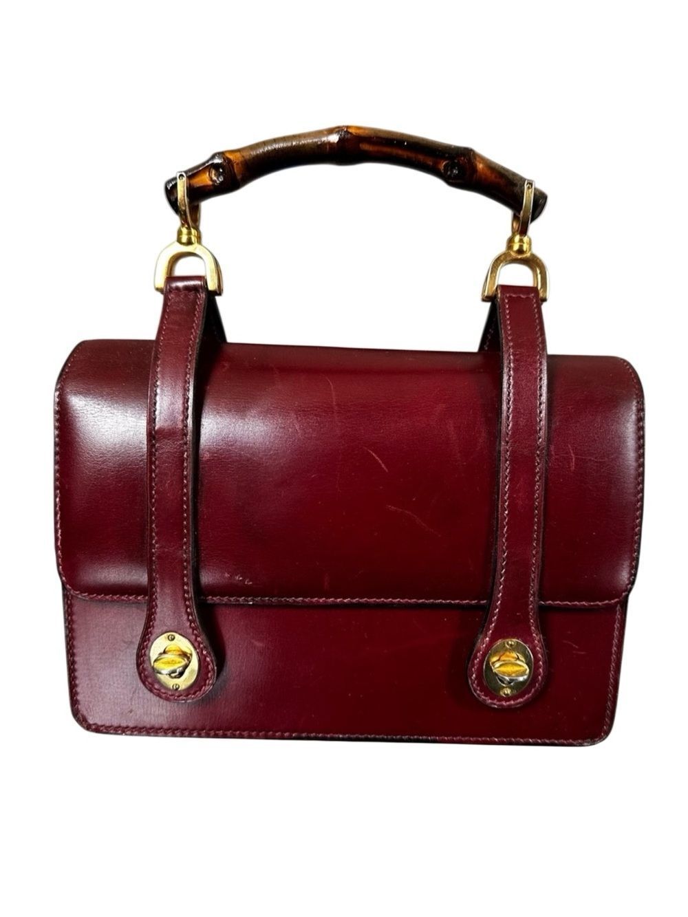 Gucci Burgundy Leather Satchel with Bamboo Top Handle
